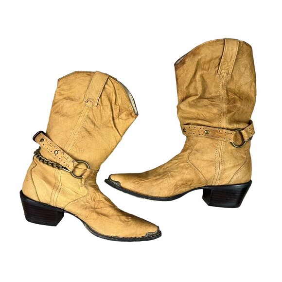 Crush by Durango Scrunched Boots  Women's 6  Tan Leather Mid Calf Y2K Cowgirl - Picture 1 of 9
